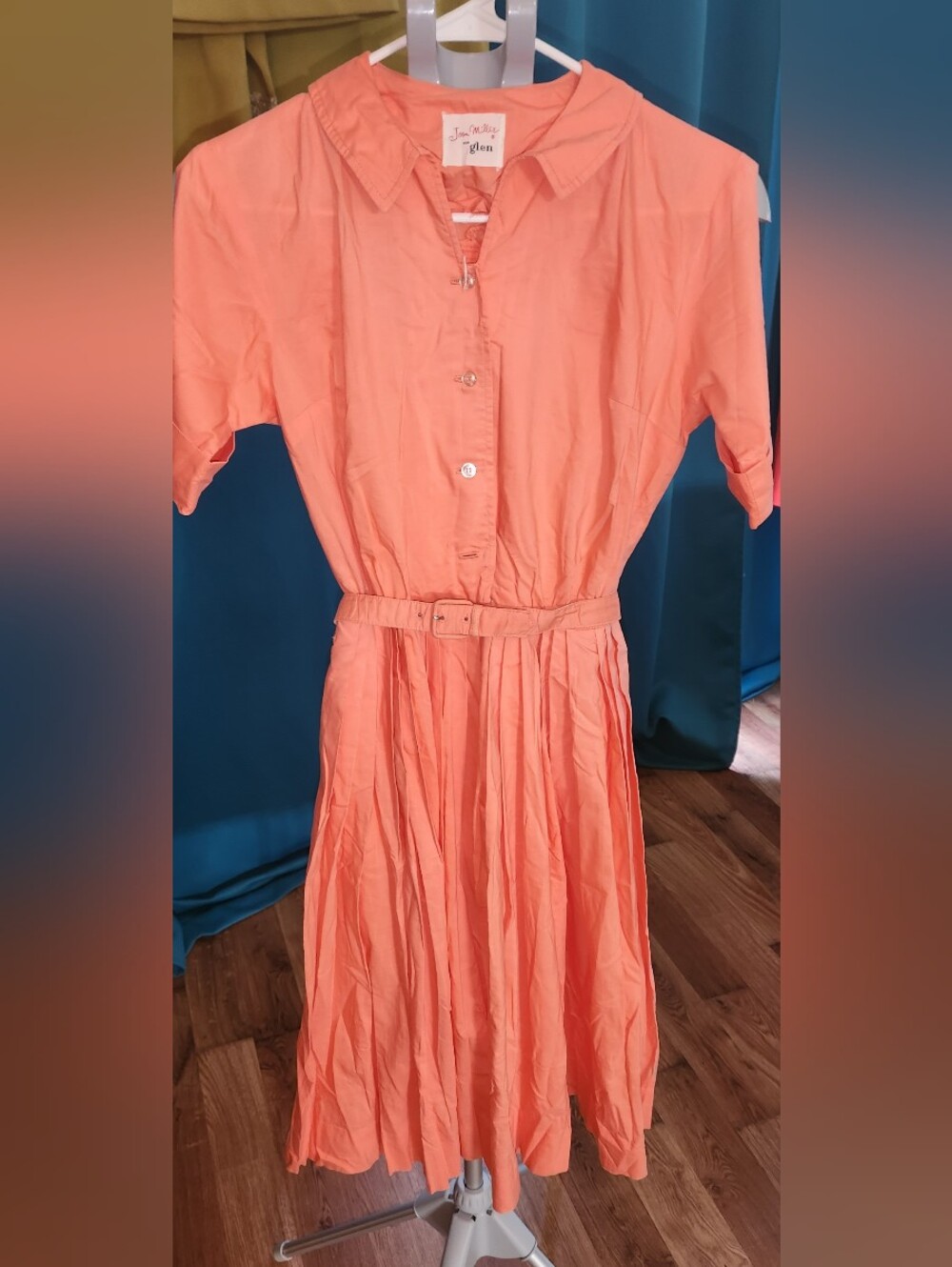 Vintage 50s Coral Belted Day Dress -